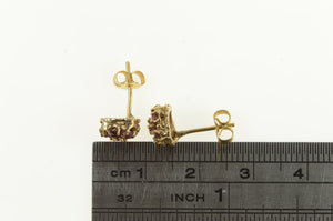 14K Vintage Ruby Flower Round Cluster Stud Earrings Yellow Gold