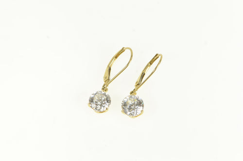 14K Round Solitaire Classic Vintage CZ Dangle Earrings Yellow Gold