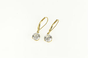 14K Round Solitaire Classic Vintage CZ Dangle Earrings Yellow Gold