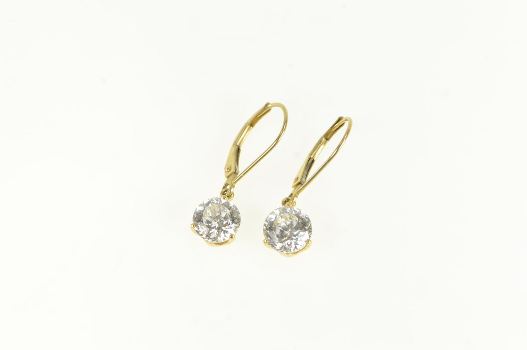 14K Round Solitaire Classic Vintage CZ Dangle Earrings Yellow Gold