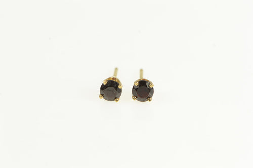 14K Garnet Round Solitaire Classic Vintage Stud Earrings Yellow Gold