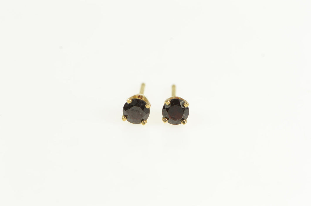 14K Garnet Round Solitaire Classic Vintage Stud Earrings Yellow Gold