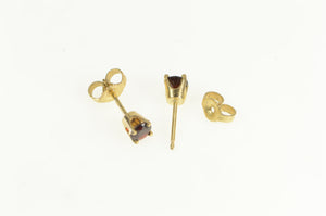 14K Garnet Round Solitaire Classic Vintage Stud Earrings Yellow Gold