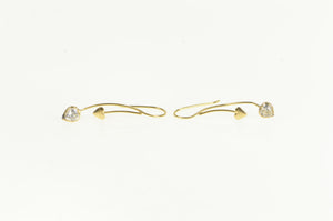 14K Heart Fringe Dangle Curved Bar CZ Earrings Yellow Gold