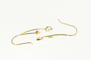 14K Heart Fringe Dangle Curved Bar CZ Earrings Yellow Gold
