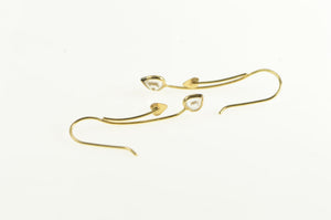 14K Heart Fringe Dangle Curved Bar CZ Earrings Yellow Gold