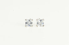 Load image into Gallery viewer, 10K Square Classic CZ Solitaire Vintage Stud Earrings White Gold