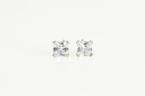 10K Square Classic CZ Solitaire Vintage Stud Earrings White Gold