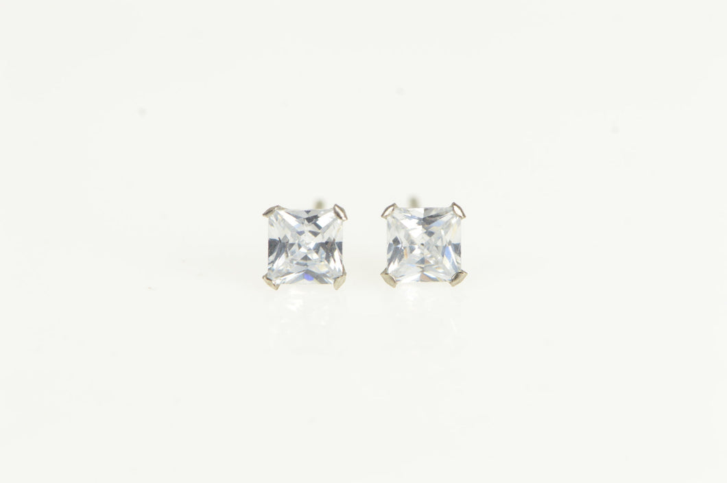 10K Square Classic CZ Solitaire Vintage Stud Earrings White Gold
