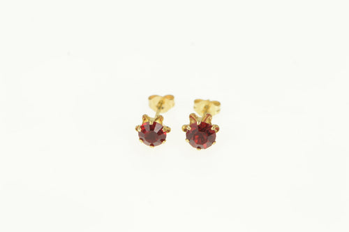 14K Round Classic Solitaire Syn. Ruby Stud Earrings Yellow Gold
