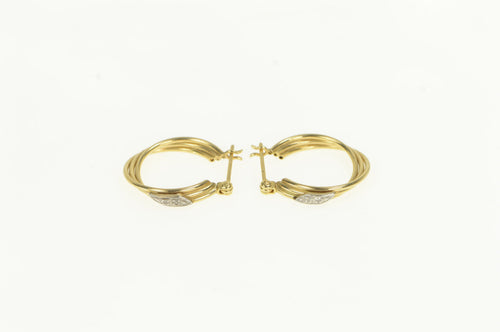 14K Diamond Twist Design Vintage Statement Hoop Earrings Yellow Gold