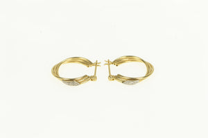 14K Diamond Twist Design Vintage Statement Hoop Earrings Yellow Gold