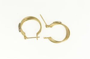 14K Diamond Twist Design Vintage Statement Hoop Earrings Yellow Gold