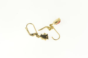 14K Red Enamel Ladybug Charm Dangle Vintage Earrings Yellow Gold