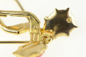 14K Red Enamel Ladybug Charm Dangle Vintage Earrings Yellow Gold