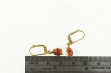 Load image into Gallery viewer, 14K Red Enamel Ladybug Charm Dangle Vintage Earrings Yellow Gold