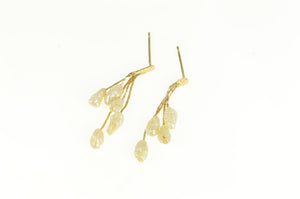 14K Baroque Pearl Fringe Tassel Statement Vintage Earrings Yellow Gold