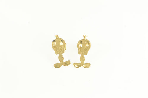 14K Tweety Bird Cartoon Character Stud Earrings Yellow Gold