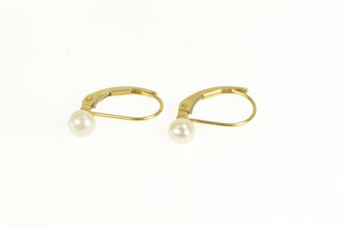 14K 4.4mm Pearl Vintage Classic Simple Lever Back Earrings Yellow Gold