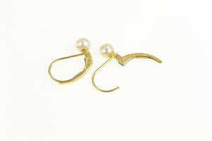 14K 4.4mm Pearl Vintage Classic Simple Lever Back Earrings Yellow Gold