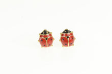 Load image into Gallery viewer, 14K Red Enamel Lady Bug Vintage Stud Lucky Earrings Yellow Gold