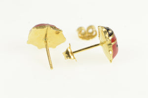 14K Red Enamel Lady Bug Vintage Stud Lucky Earrings Yellow Gold