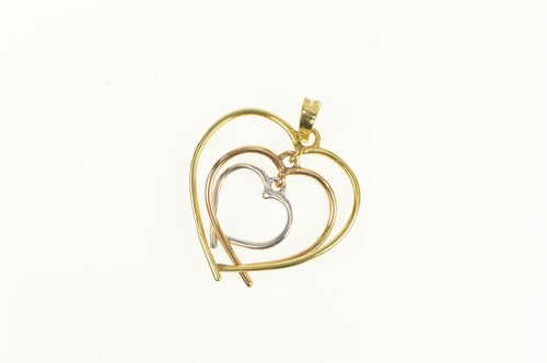 10K Tri Tone Heart Valentine Love Symbol Layered Charm/Pendant Yellow Gold