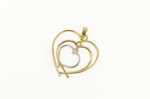 10K Tri Tone Heart Valentine Love Symbol Layered Charm/Pendant Yellow Gold