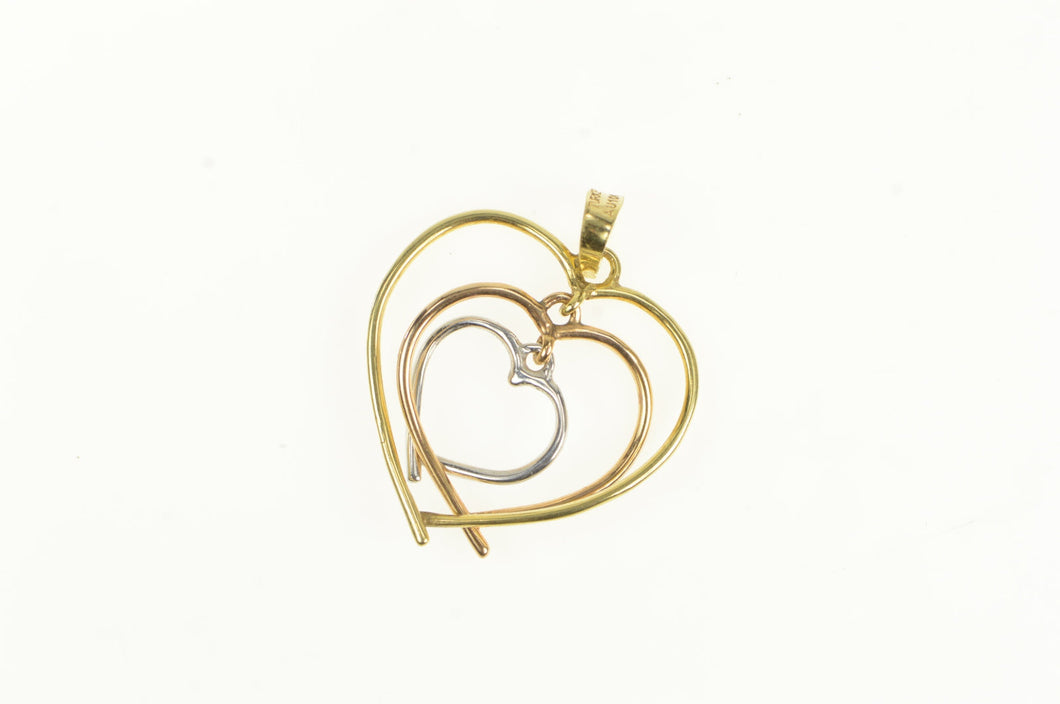 10K Tri Tone Heart Valentine Love Symbol Layered Charm/Pendant Yellow Gold