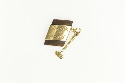 14K Knock On Wood Novelty Vintage Good Luck Charm/Pendant Yellow Gold