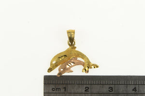 14K Two Tone Diamond Cut Dolphin Ocean Motif Charm/Pendant Yellow Gold