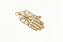 Load image into Gallery viewer, 14K Filigree Hamsa Turquoise Protection Symbol Charm/Pendant Yellow Gold