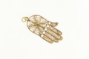 14K Filigree Hamsa Turquoise Protection Symbol Charm/Pendant Yellow Gold