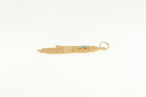 14K Filigree Hamsa Turquoise Protection Symbol Charm/Pendant Yellow Gold
