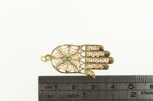 14K Filigree Hamsa Turquoise Protection Symbol Charm/Pendant Yellow Gold