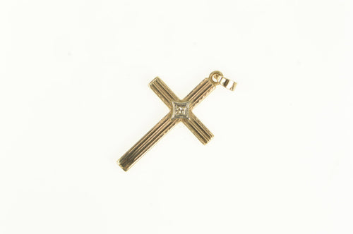 10K Vintage Diamond Inset Classic Cross Christian Charm/Pendant Yellow Gold
