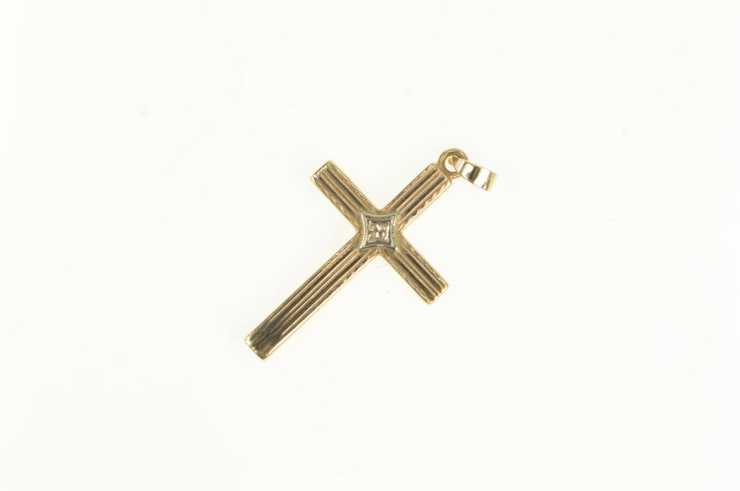 10K Vintage Diamond Inset Classic Cross Christian Charm/Pendant Yellow Gold