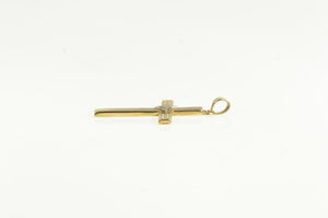 10K Vintage Diamond Inset Classic Cross Christian Charm/Pendant Yellow Gold