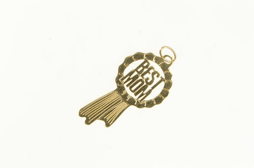 14K Best Mom Ribbon Mothers Day Love Message Charm/Pendant Yellow Gold