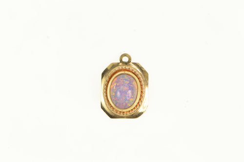 14K Oval Opal Chip Inlay Doublet Squared Charm/Pendant Yellow Gold