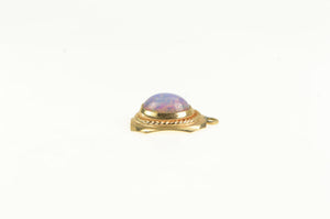 14K Oval Opal Chip Inlay Doublet Squared Charm/Pendant Yellow Gold