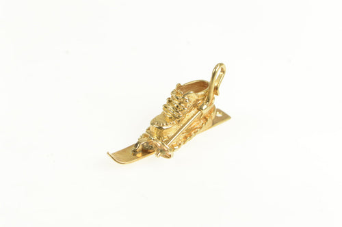14K 3D Snow Shoe Ski Skier Winter Sport Charm/Pendant Yellow Gold
