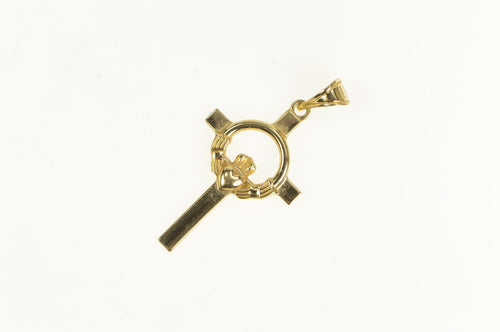14K Claddagh Celtic Motif Cross Christian Faith Charm/Pendant Yellow Gold