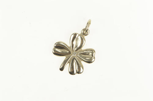 14K Diamond Shamrock Four Leaf Clover Lucky Charm/Pendant White Gold