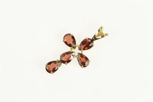 14K Garnet Inset Cross Christian Faith Symbol Pendant Yellow Gold