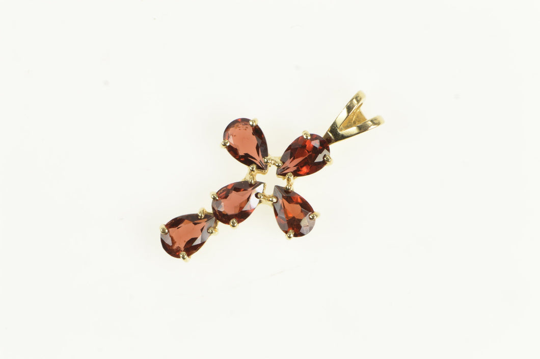 14K Garnet Inset Cross Christian Faith Symbol Pendant Yellow Gold