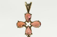 Load image into Gallery viewer, 14K Garnet Inset Cross Christian Faith Symbol Pendant Yellow Gold