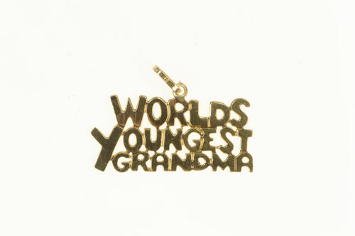 14K Worlds Youngest Grandma Novelty Funny Word Charm/Pendant Yellow Gold