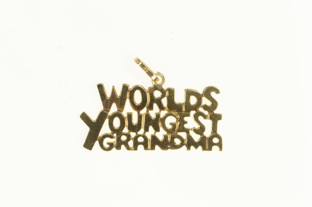 14K Worlds Youngest Grandma Novelty Funny Word Charm/Pendant Yellow Gold