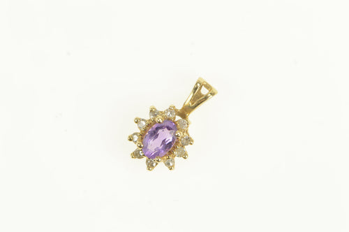 14K Amethyst Diamond Halo Vintage Statement Charm/Pendant Yellow Gold
